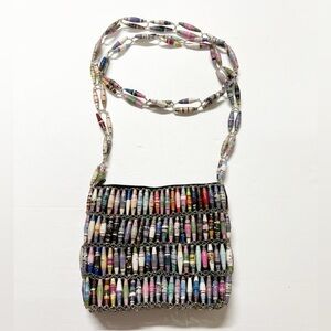 Vintage Handmade Eco Friendly Womens Colorful Recycled Paper Beaded Bag